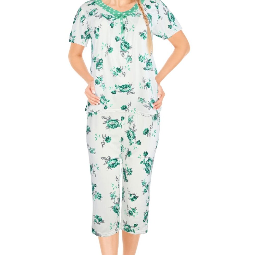 Womens Pajamas For Women 2 Piece Set Top & Capri Pants Sleepwear Soft Pajamas
